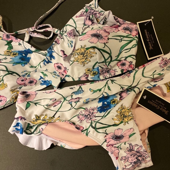 NWT JUICY COUTURE Floral Ruffle Detail Two Piece Bikini Set Swimwear - Picture 8 of 9
